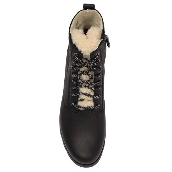 New In Box SOREL Emelie Genuine Shearling Short Lace-Up Leather Boots Sz 9 Black - Picture 4 of 5